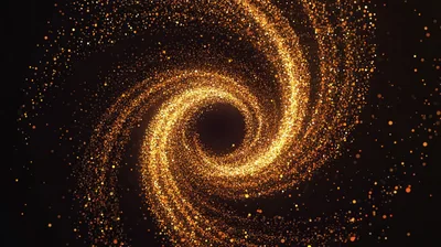 Golden Glitter Particles Swirling In A Spiral Vortex