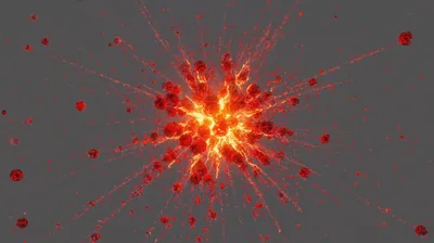 Abstract Explosion Of Glowing Red Spheres
