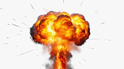 Massive Fiery Explosion With Debris Flying Outwards
