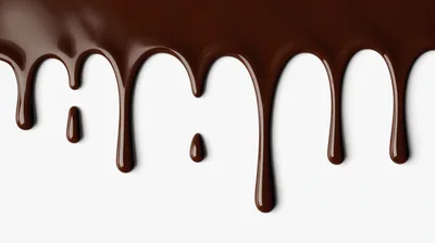 Dark Chocolate Syrup Dripping Down White Background