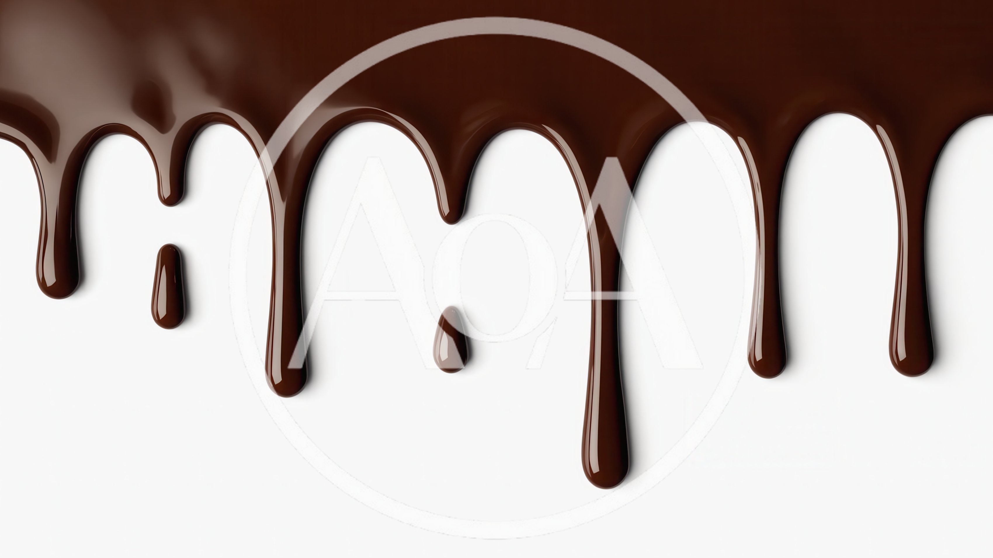 Dark Chocolate Syrup Dripping Down White Background
