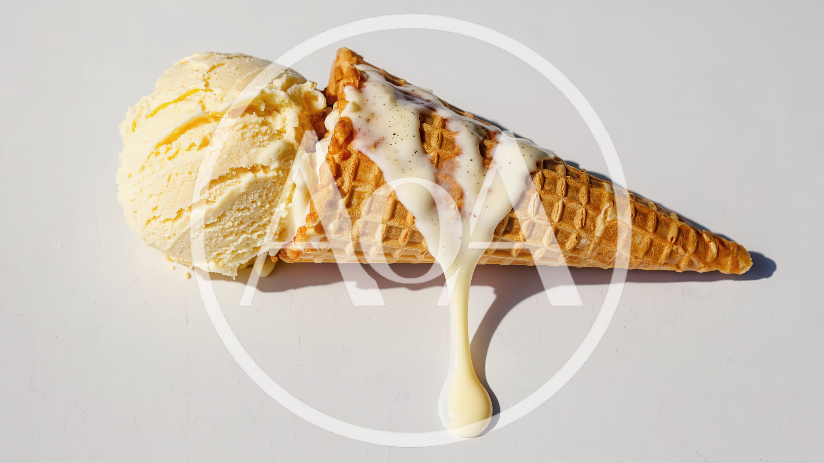 Melting Vanilla Ice Cream Scoop In Waffle Cone