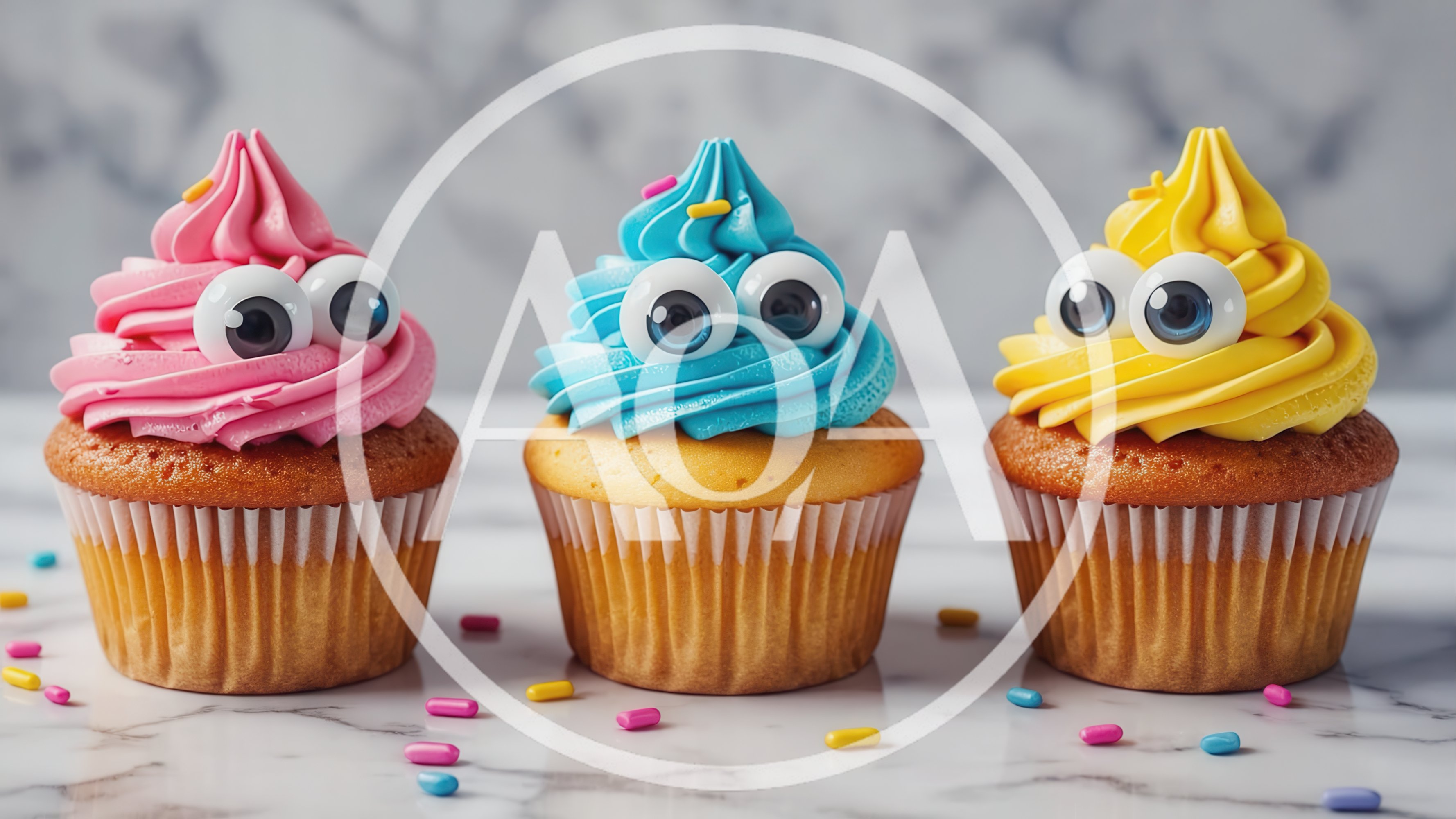 Three Colorful Cupcakes With Googly Eyes