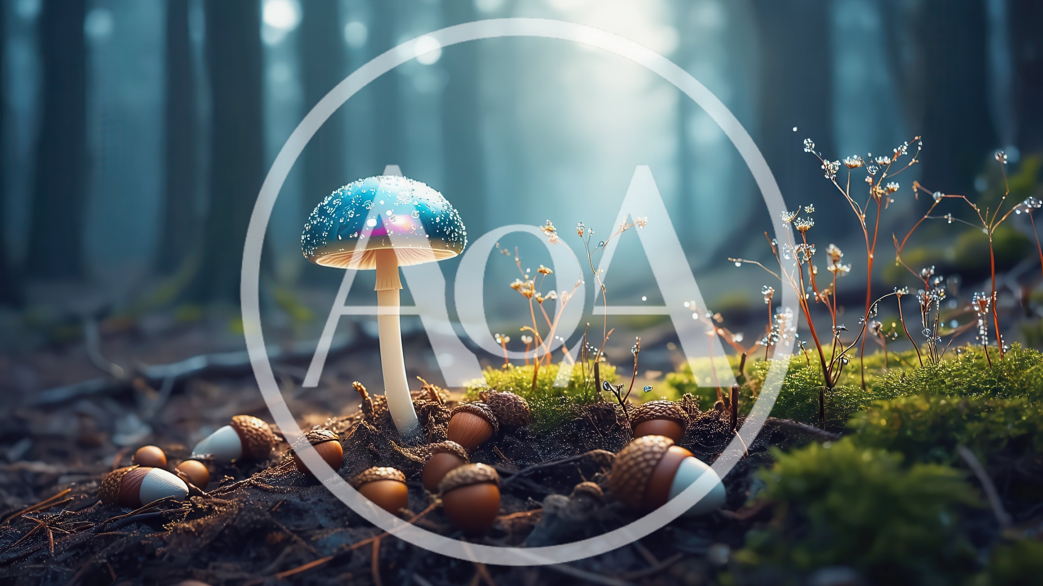 Glowing Blue Mushroom In A Misty Forest