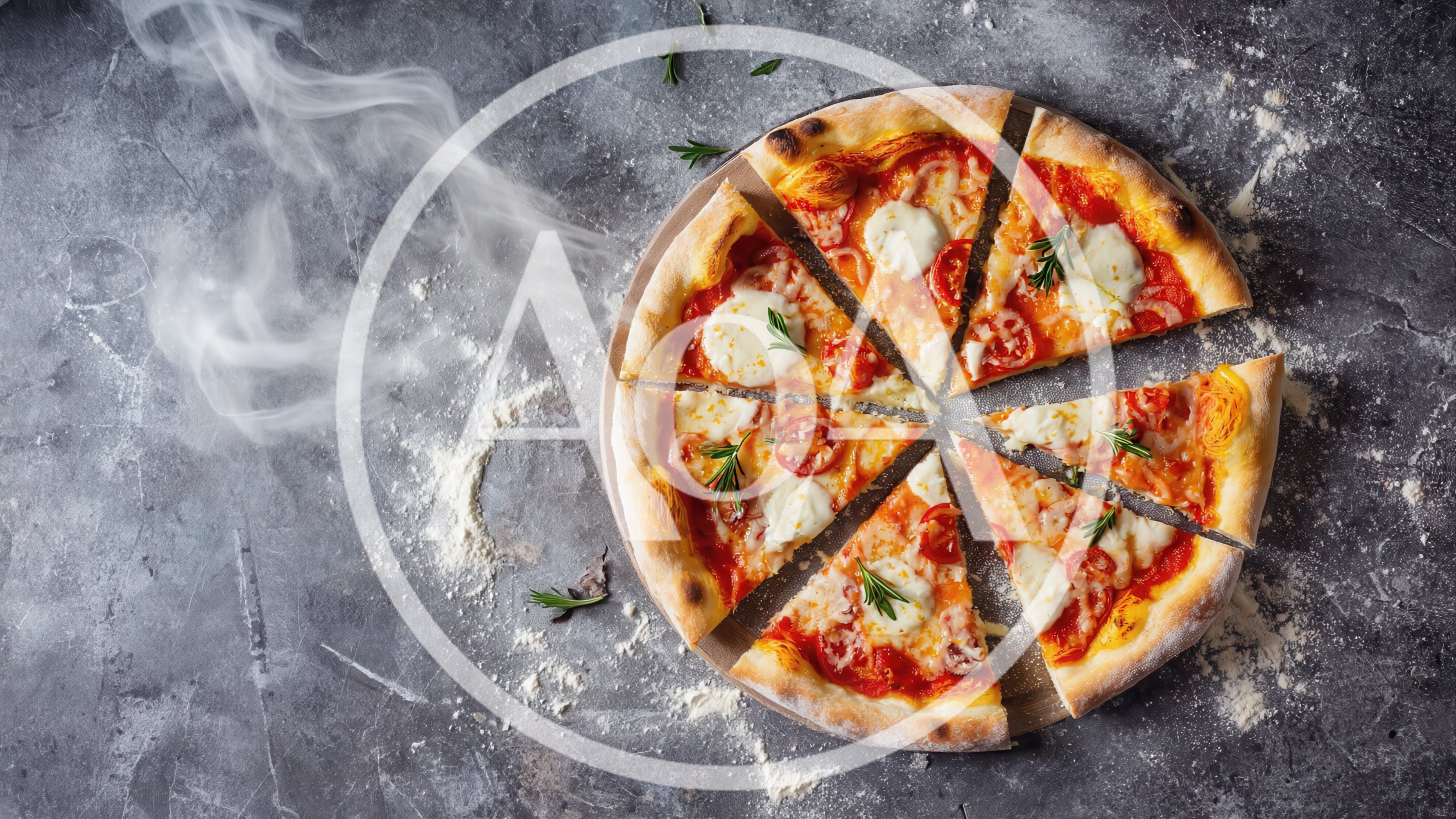 Freshly Baked Margherita Pizza With Steam On Dark Surface