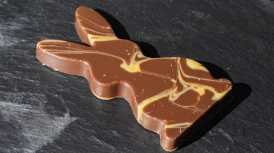 Swirled Chocolate Easter Bunny on Slate Surface