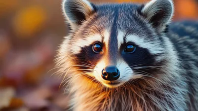 Close Up Portrait Of A Raccoon In Autumn