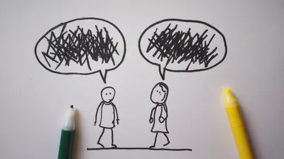 Hand Drawn Stick Figures With Scribbled Thought Bubbles