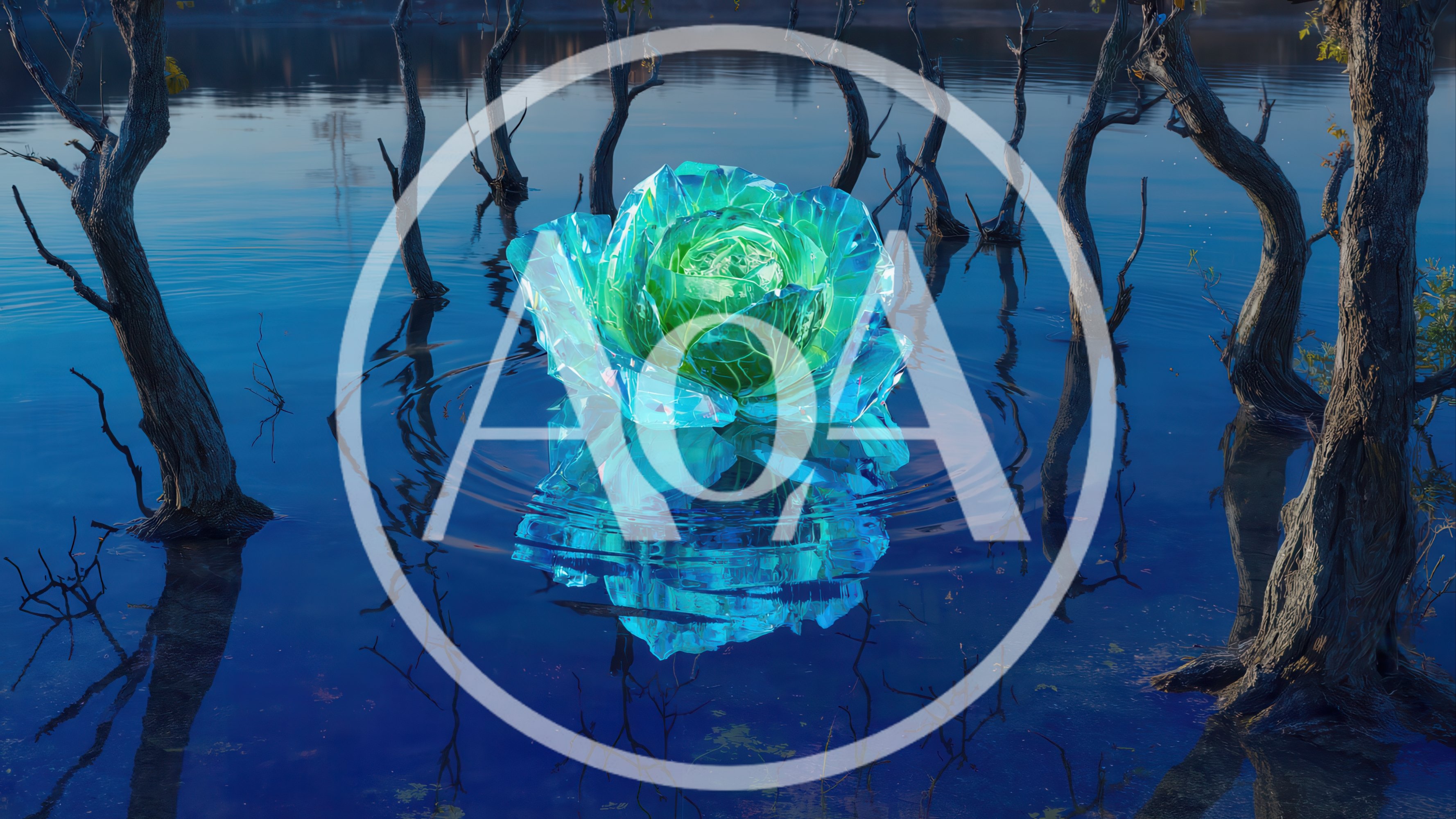 Glowing Crystal Cabbage Floating In A Still Lake
