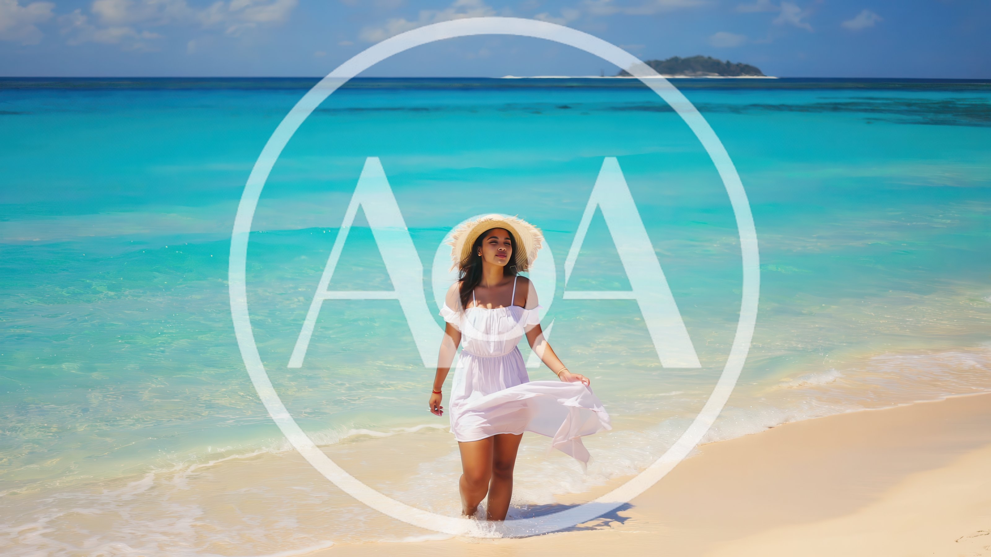 Young Woman Walking Along Tropical Beach In White Dress