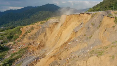 Massive Landslide Destroying Mountain Road Infrastructure