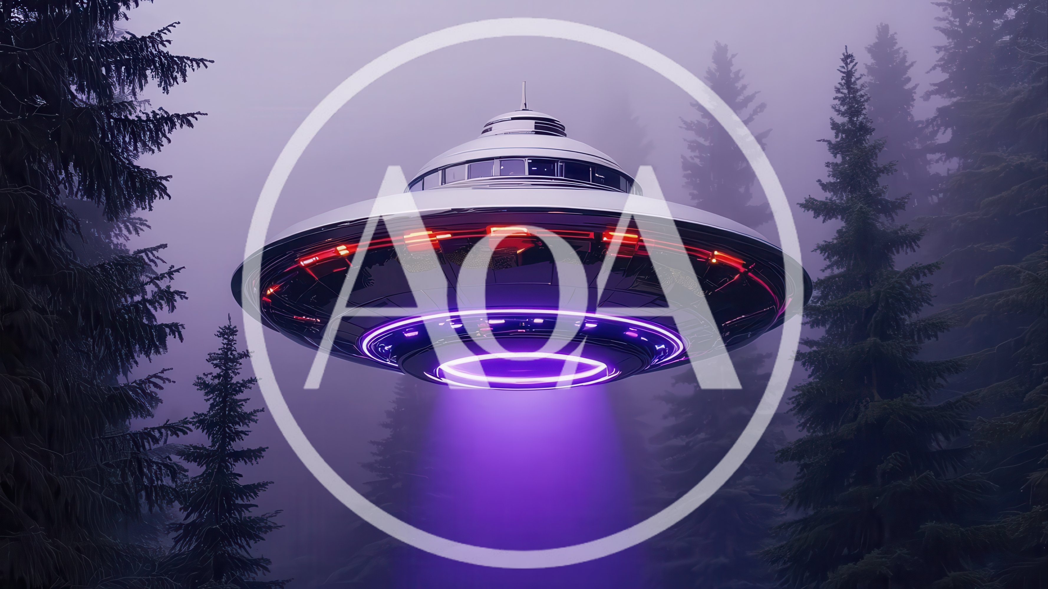 Metallic Flying Saucer Hovering Above A Misty Forest