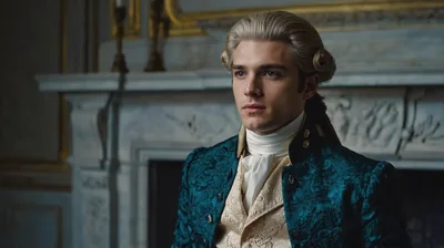 Young Aristocrat In Period Costume Sitting In Palace