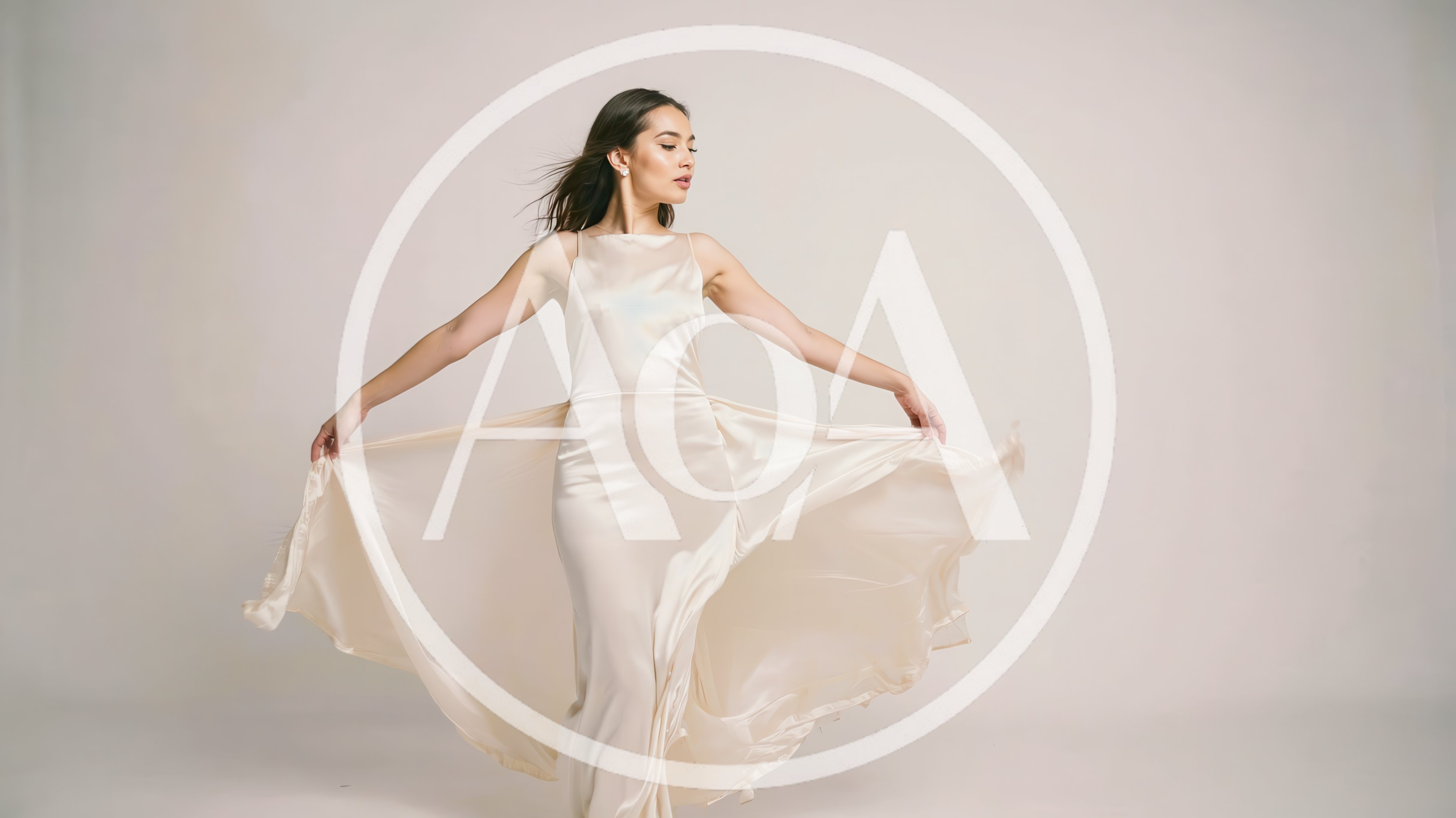 Elegant Woman In Silk Dress Posing In Studio