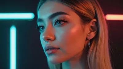 Portrait Of A Young Woman With Neon Lighting