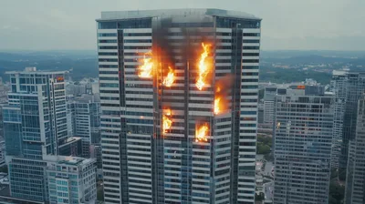 Skyscraper Building Engulfed In Intense Fire