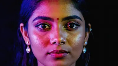 Portrait Of A Young Woman With Split Color Lighting