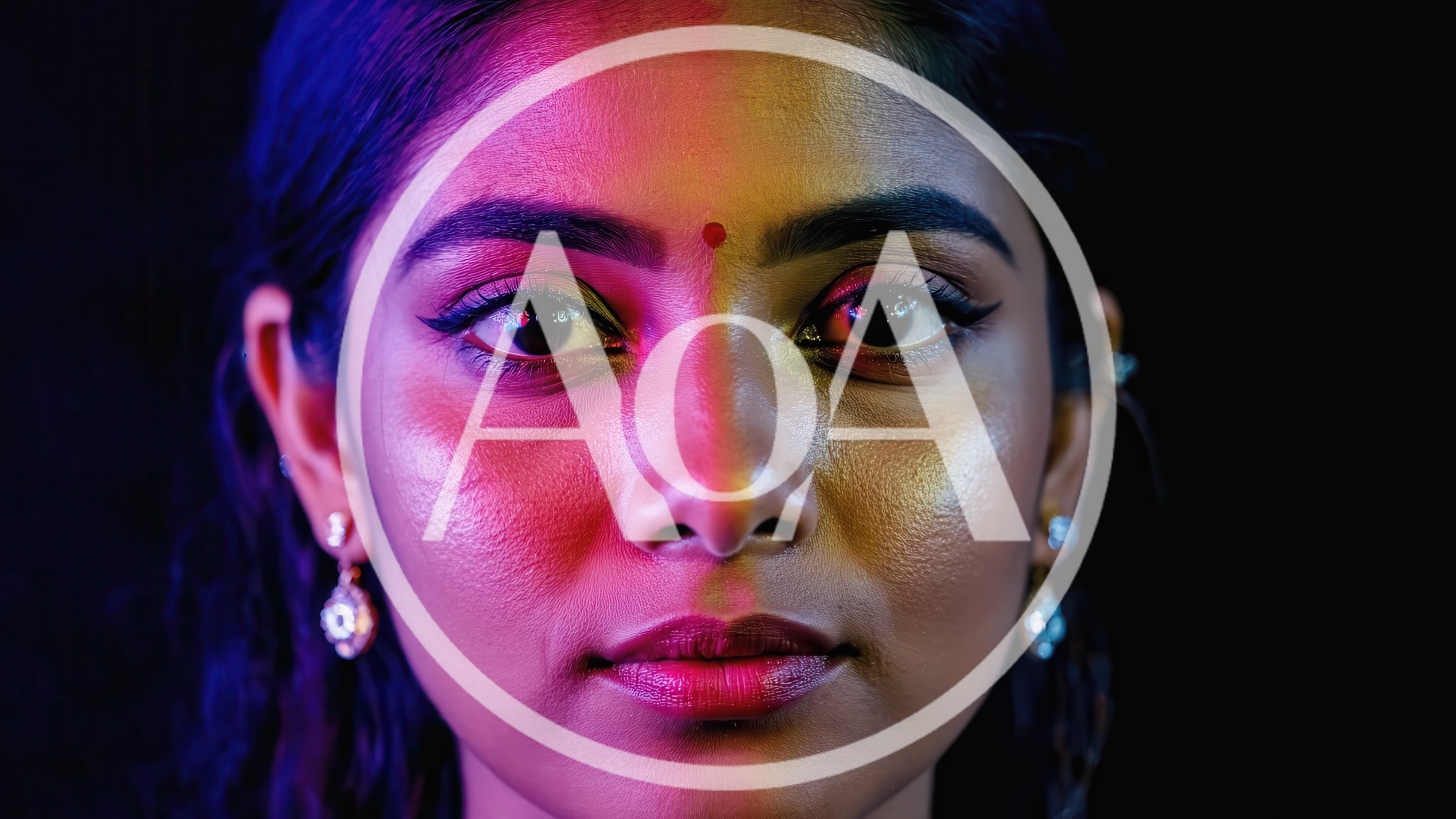 Portrait Of A Young Woman With Split Color Lighting