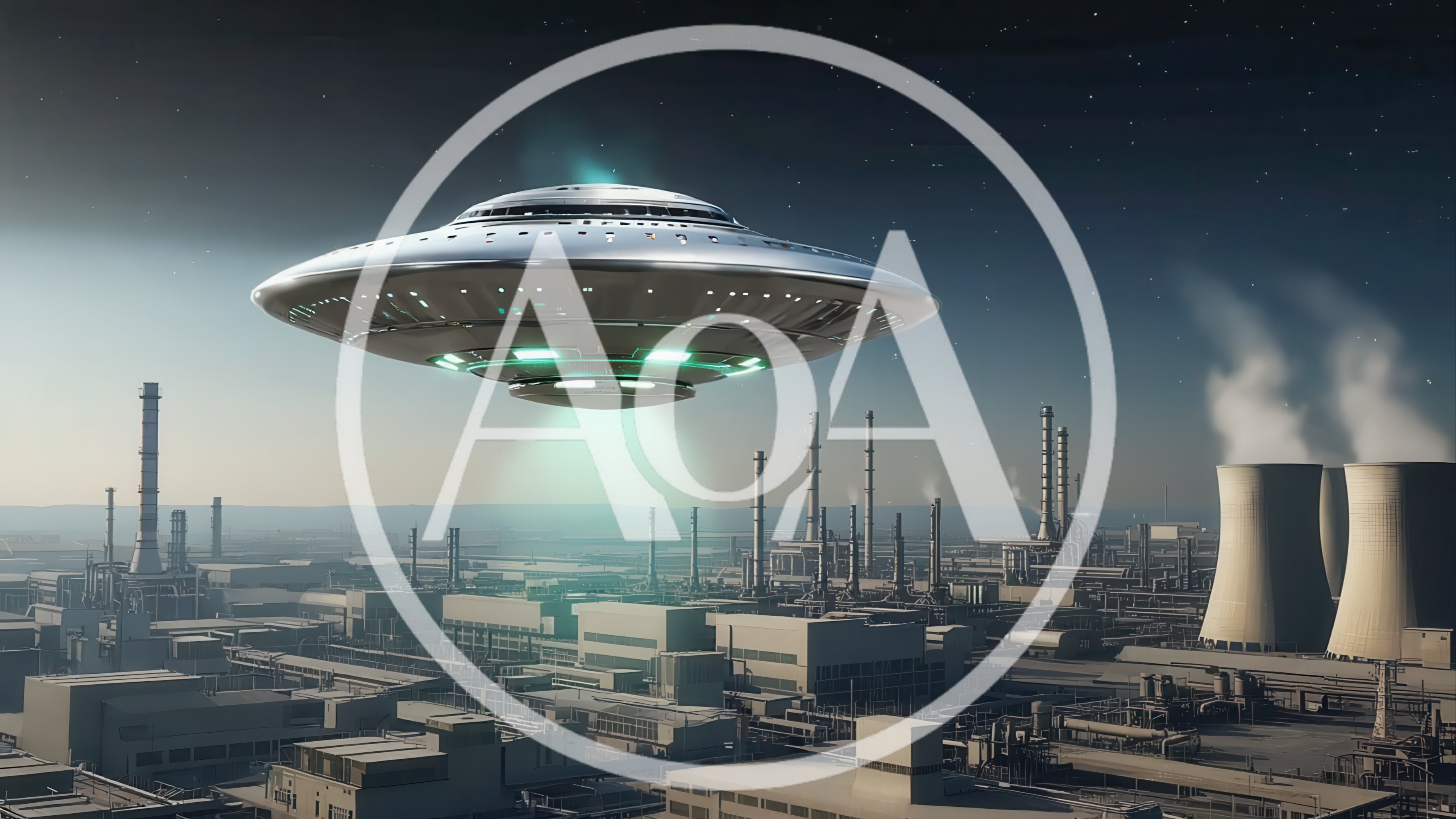 UFO Hovering Over Industrial Factory Complex