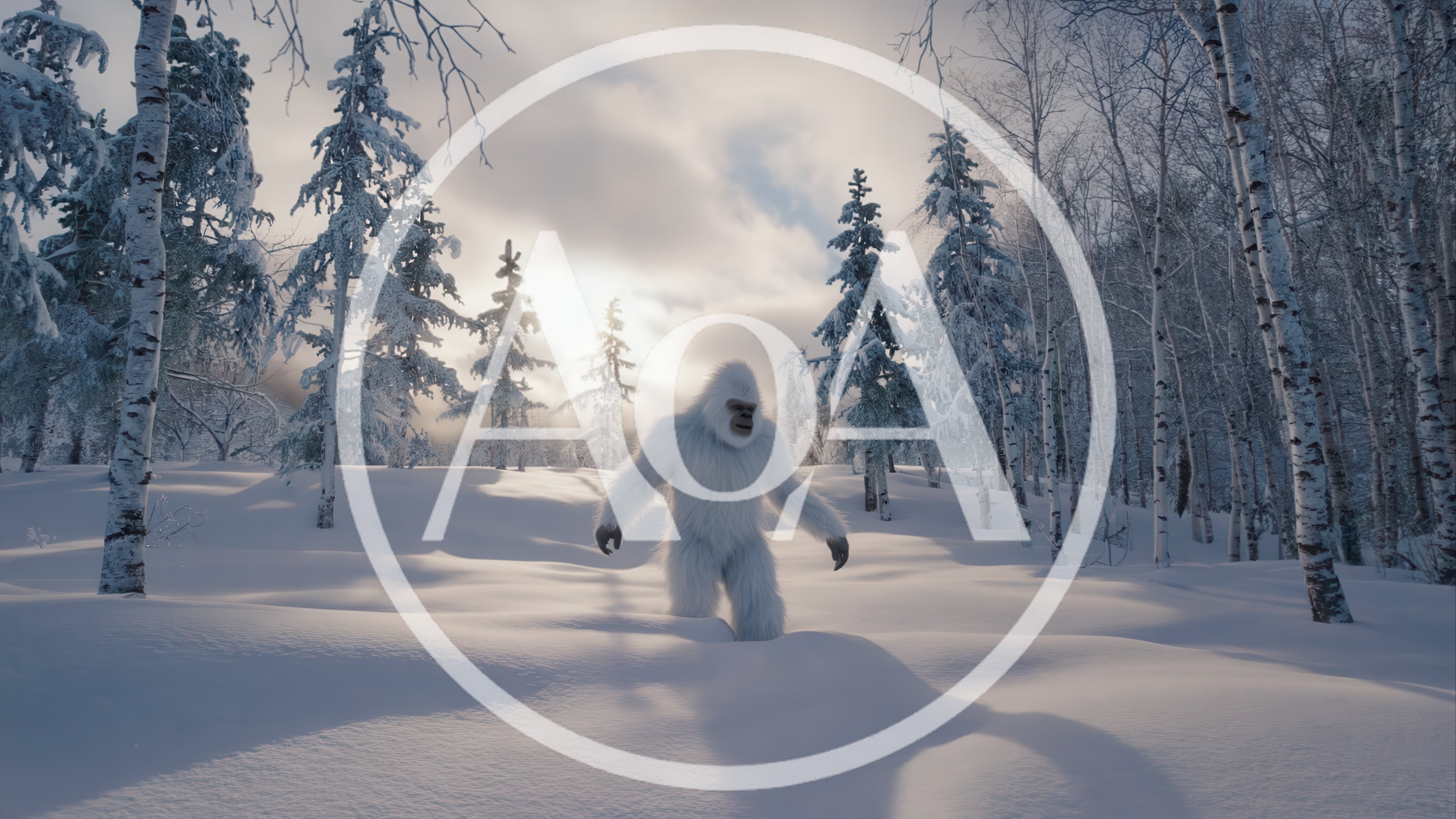 Yeti Walking Through A Snowy Winter Forest