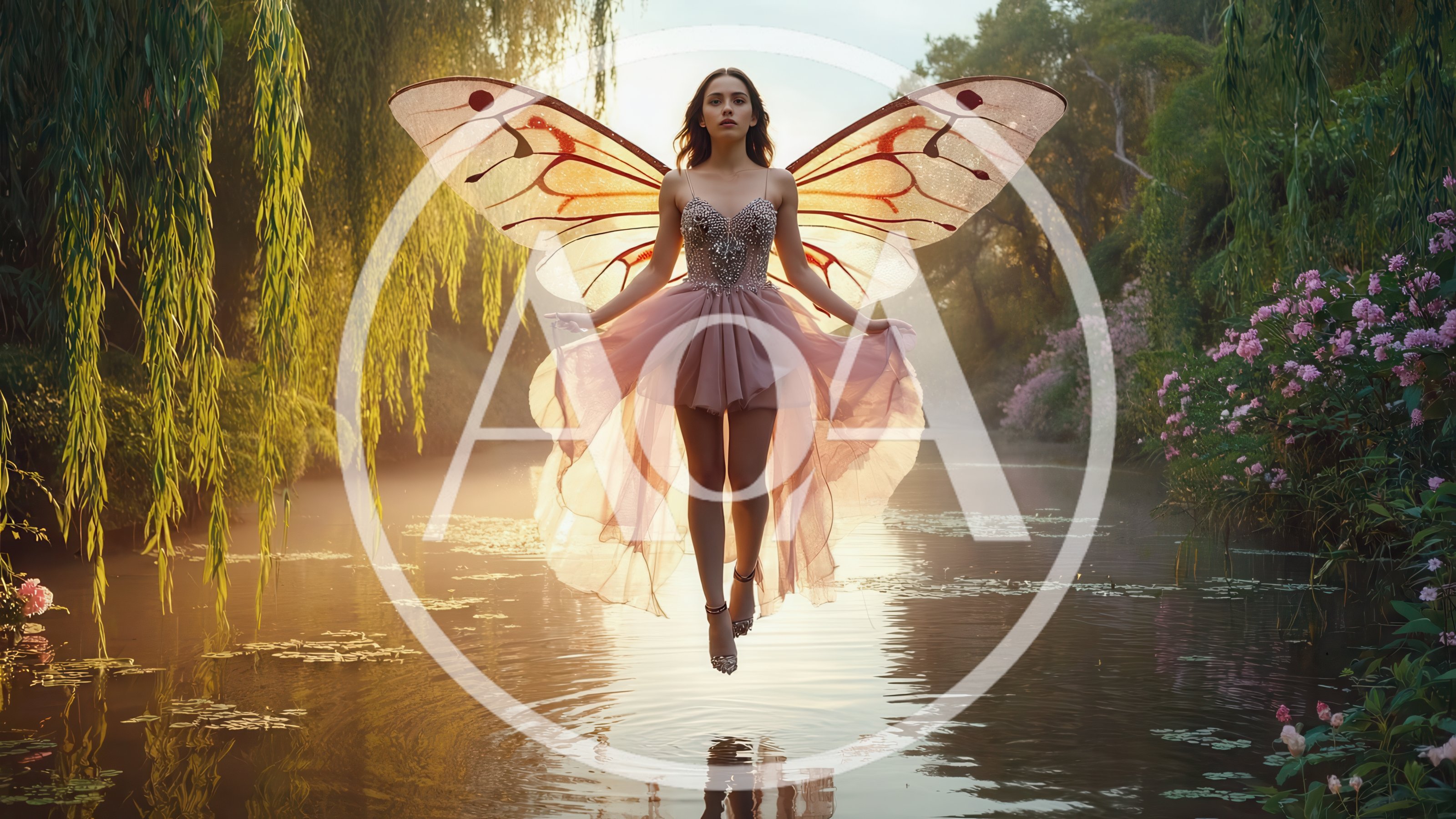Fairy Woman Floating Above A Serene Forest River