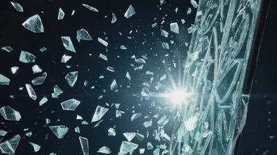 Shattering Glass Pane With Bright Light Flare