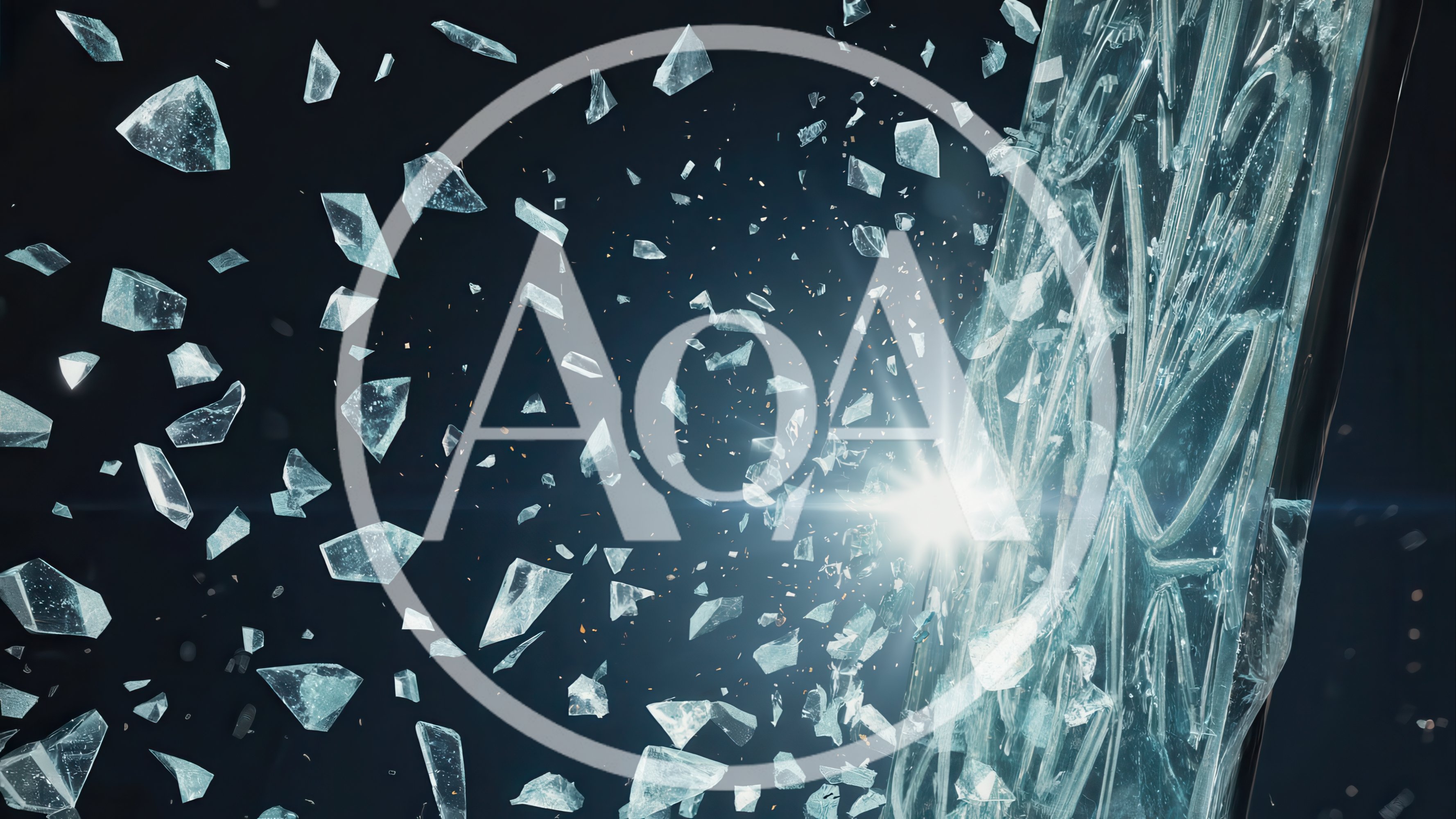 Shattering Glass Pane With Bright Light Flare