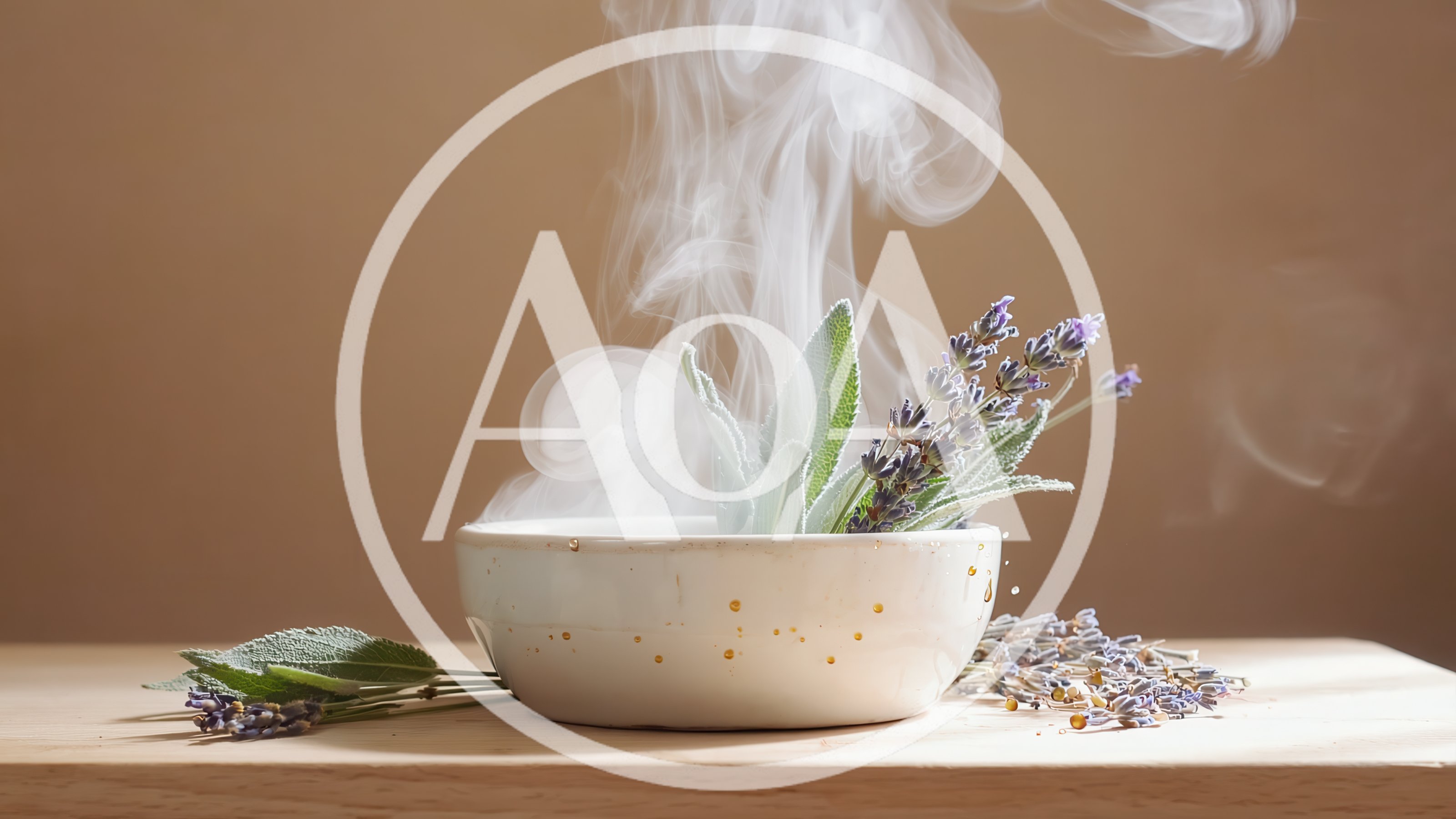 Steaming Bowl of Fresh Sage and Lavender Herbs