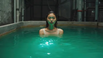 Young Woman Submerged In Industrial Water Tank