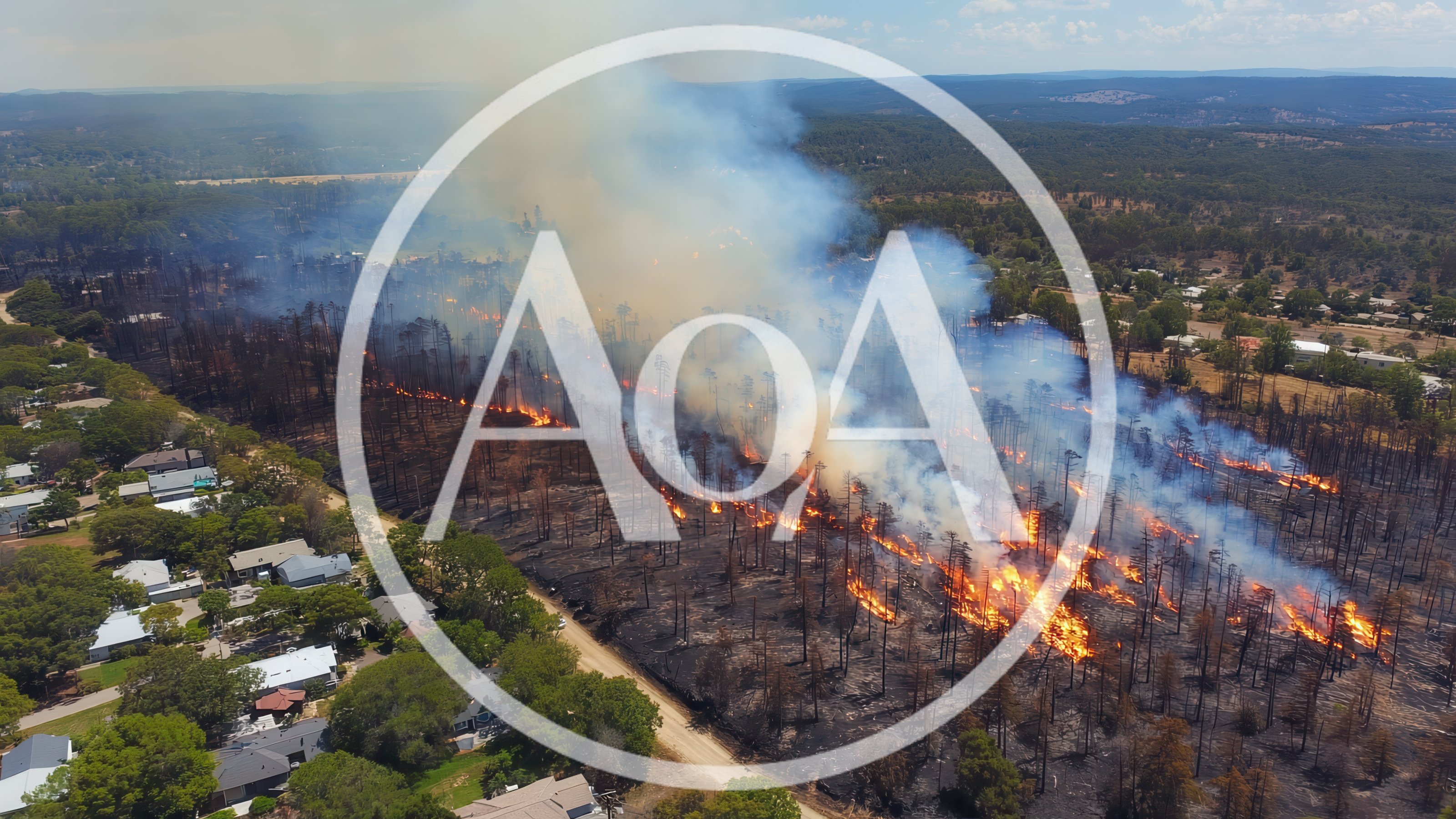 Aerial View Of Forest Fire Near Residential Neighborhood