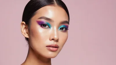 Portrait Of A Young Woman With Vibrant Colorful Makeup