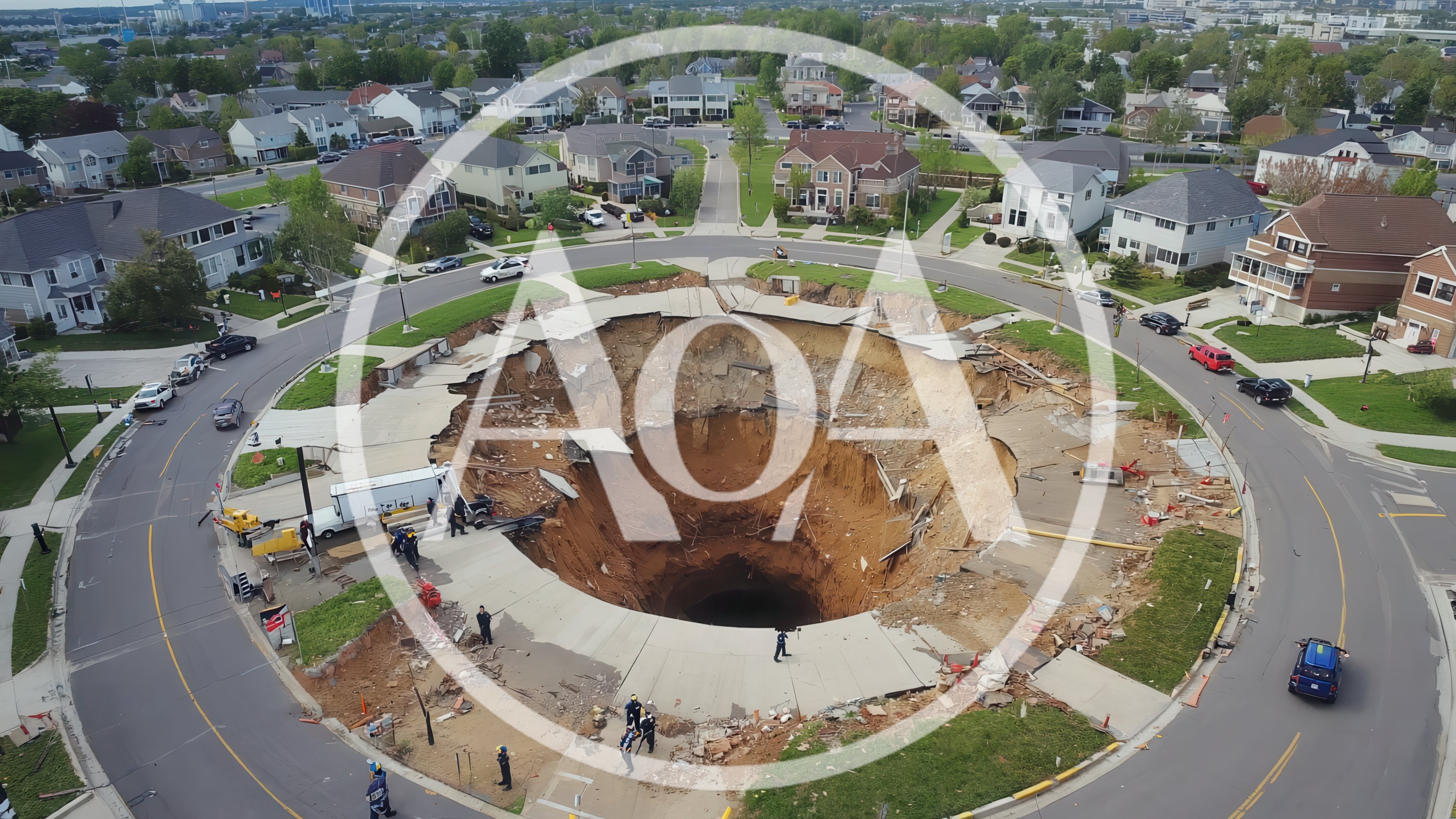 Massive Sinkhole Opening In A Suburban Residential Neighborhood