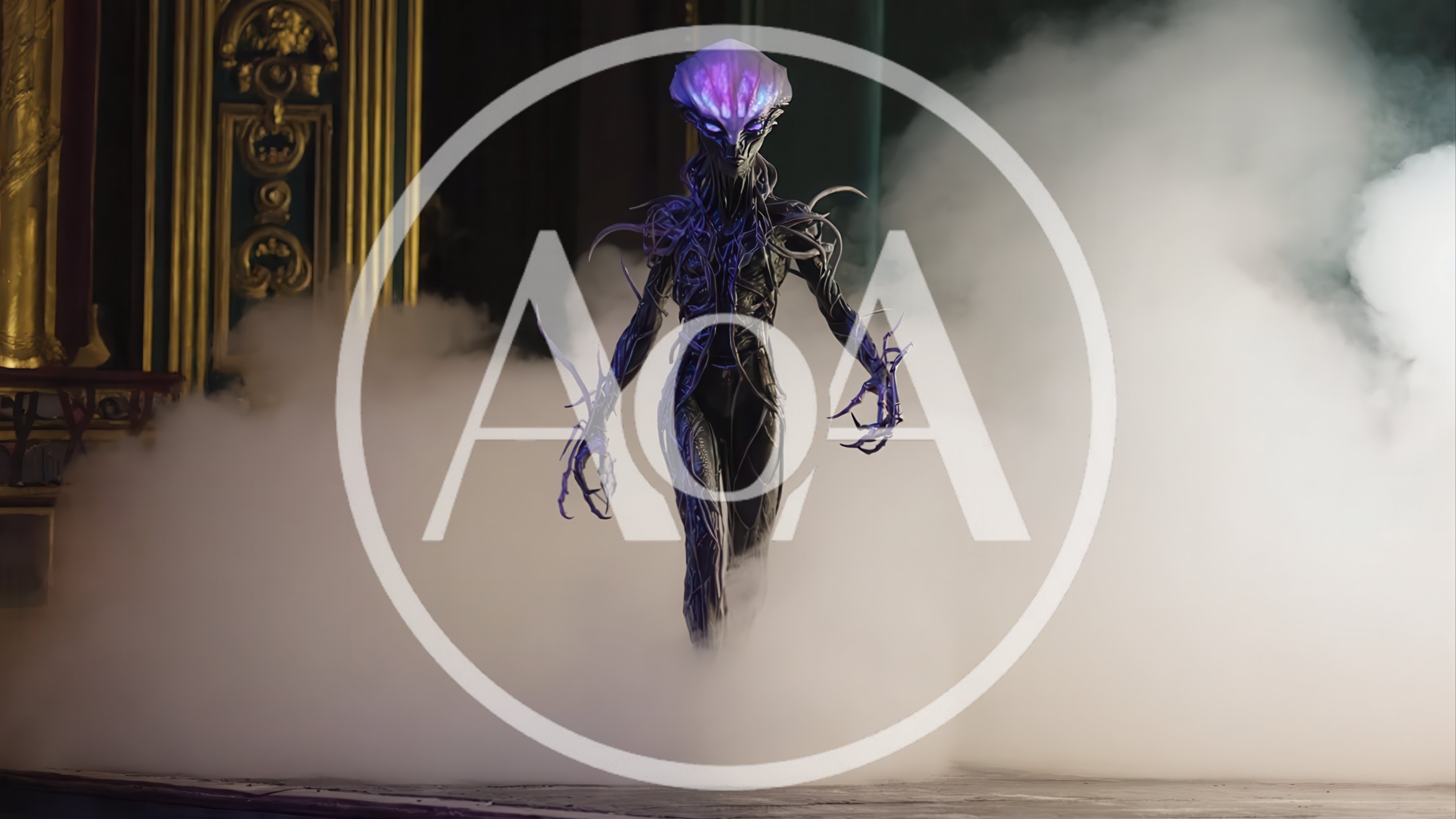 Ethereal Alien Entity Emerging From Thick Stage Fog