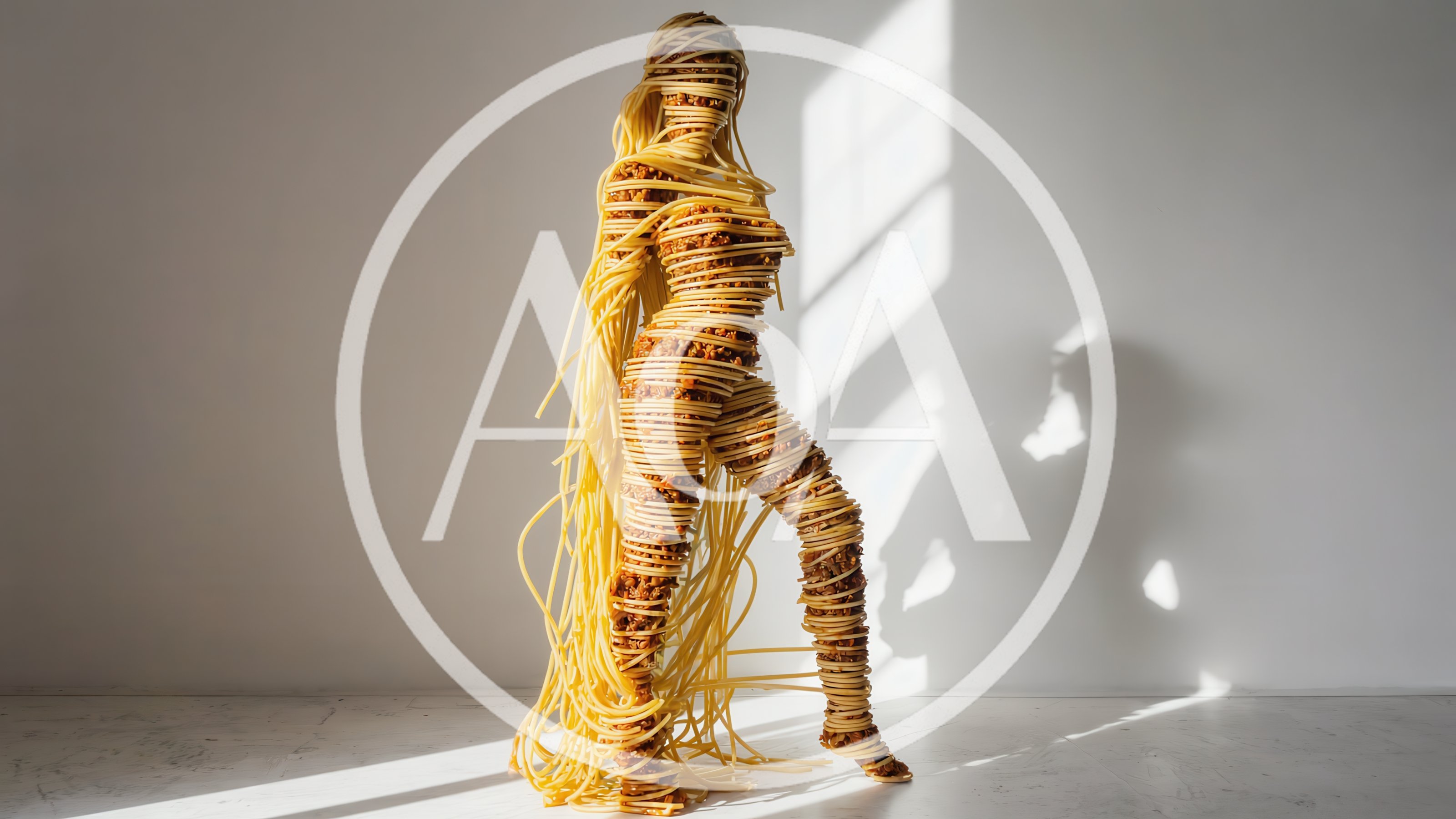 Surreal Human Figure Sculpted From Spaghetti And Meat Sauce