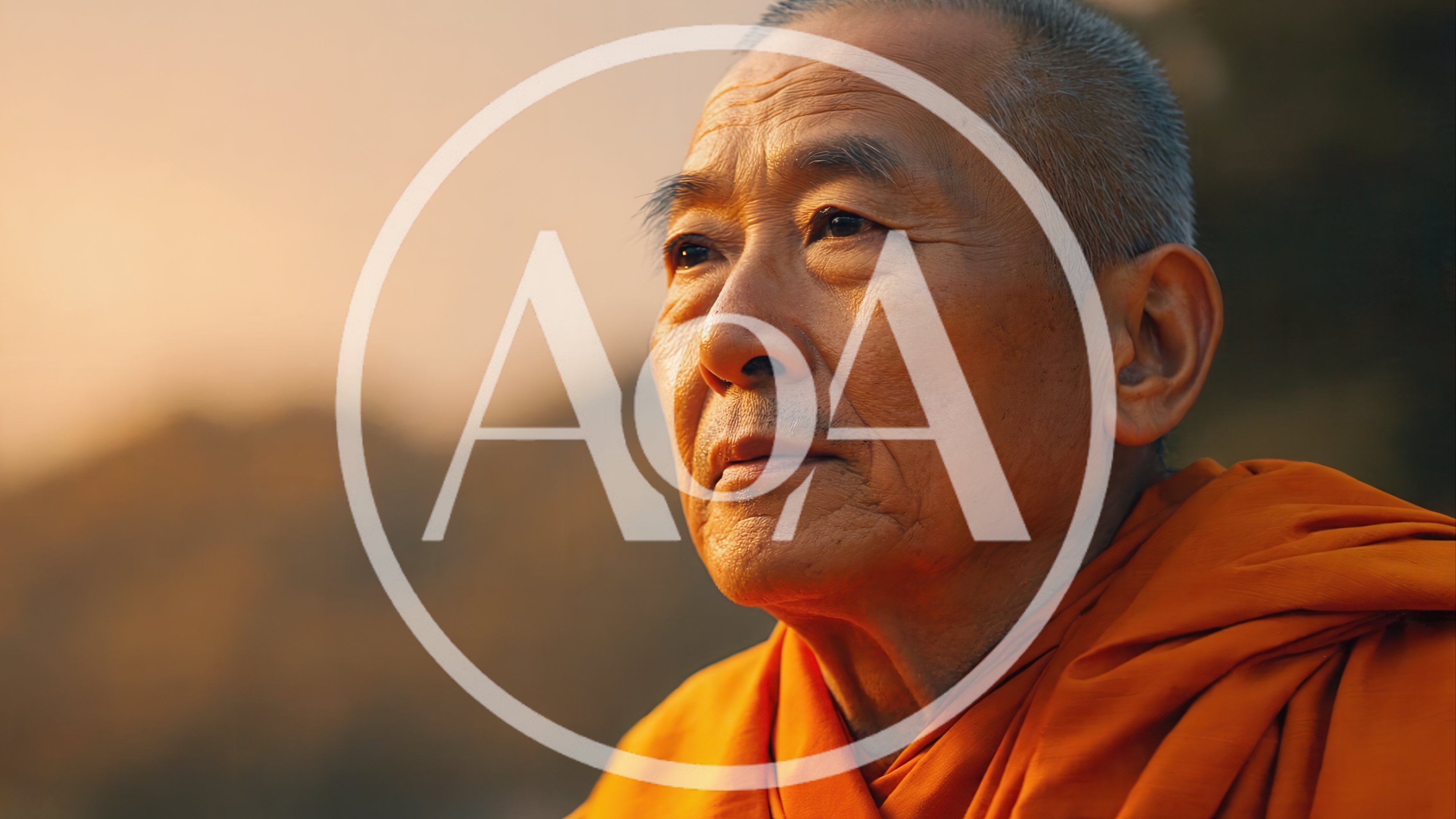 Portrait Of An Elderly Buddhist Monk At Sunset