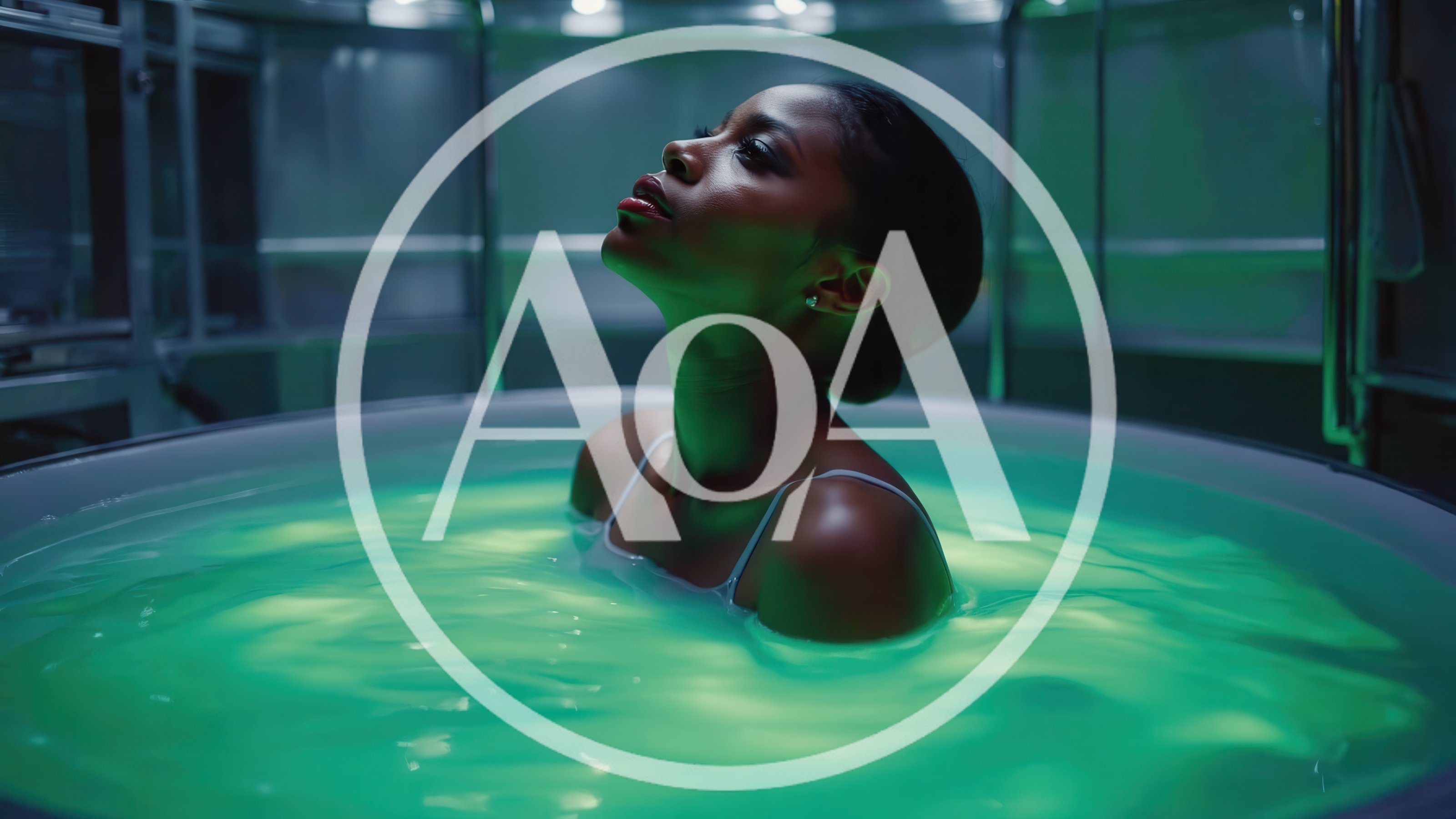 Woman Submerged In Glowing Green Liquid Tank