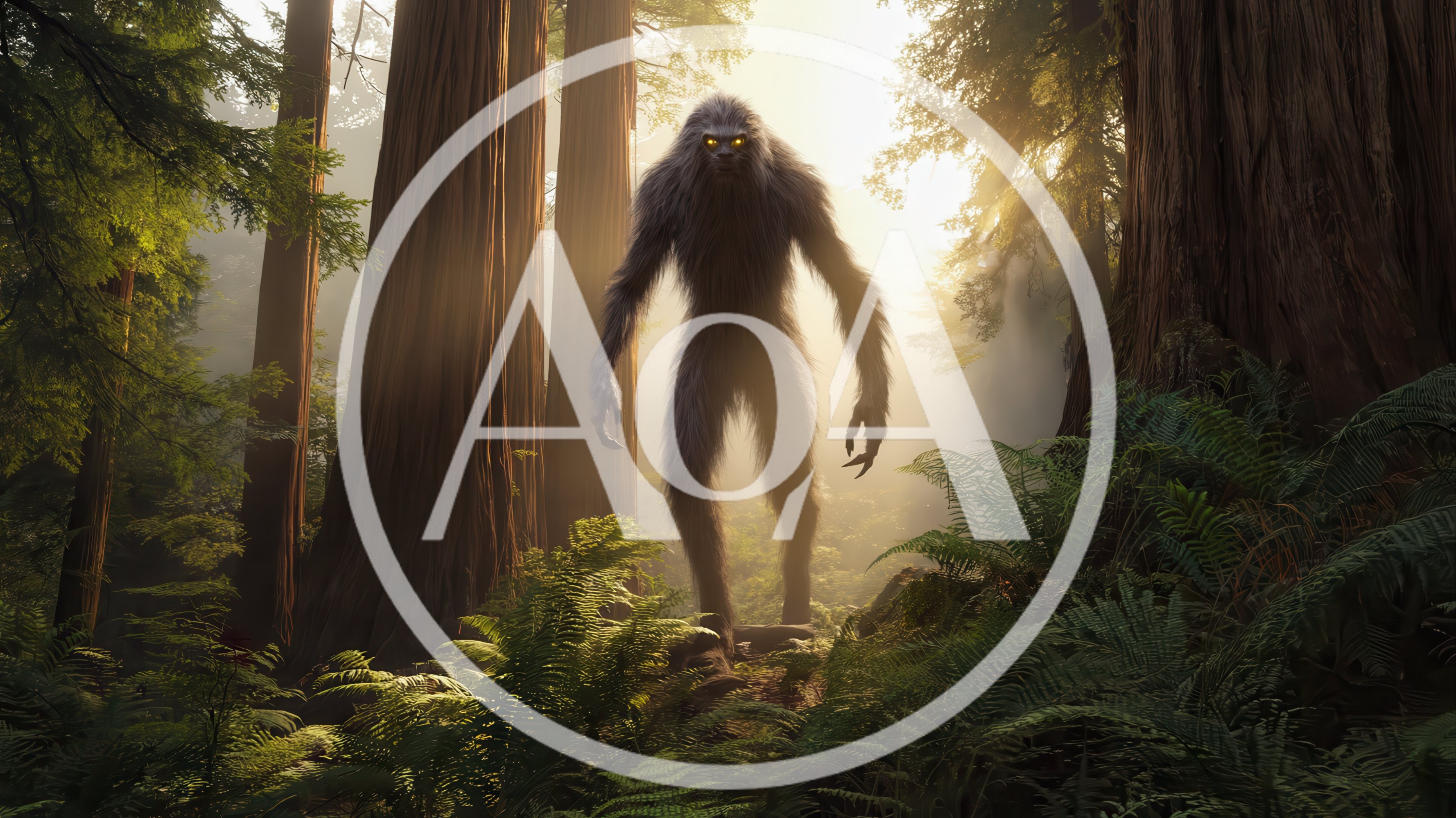 Bigfoot Standing In A Misty Redwood Forest