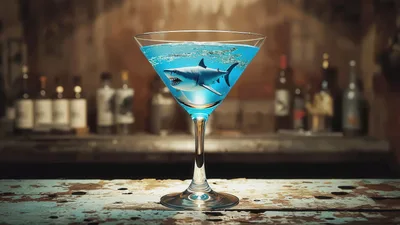 Shark Swimming Inside A Blue Martini Glass