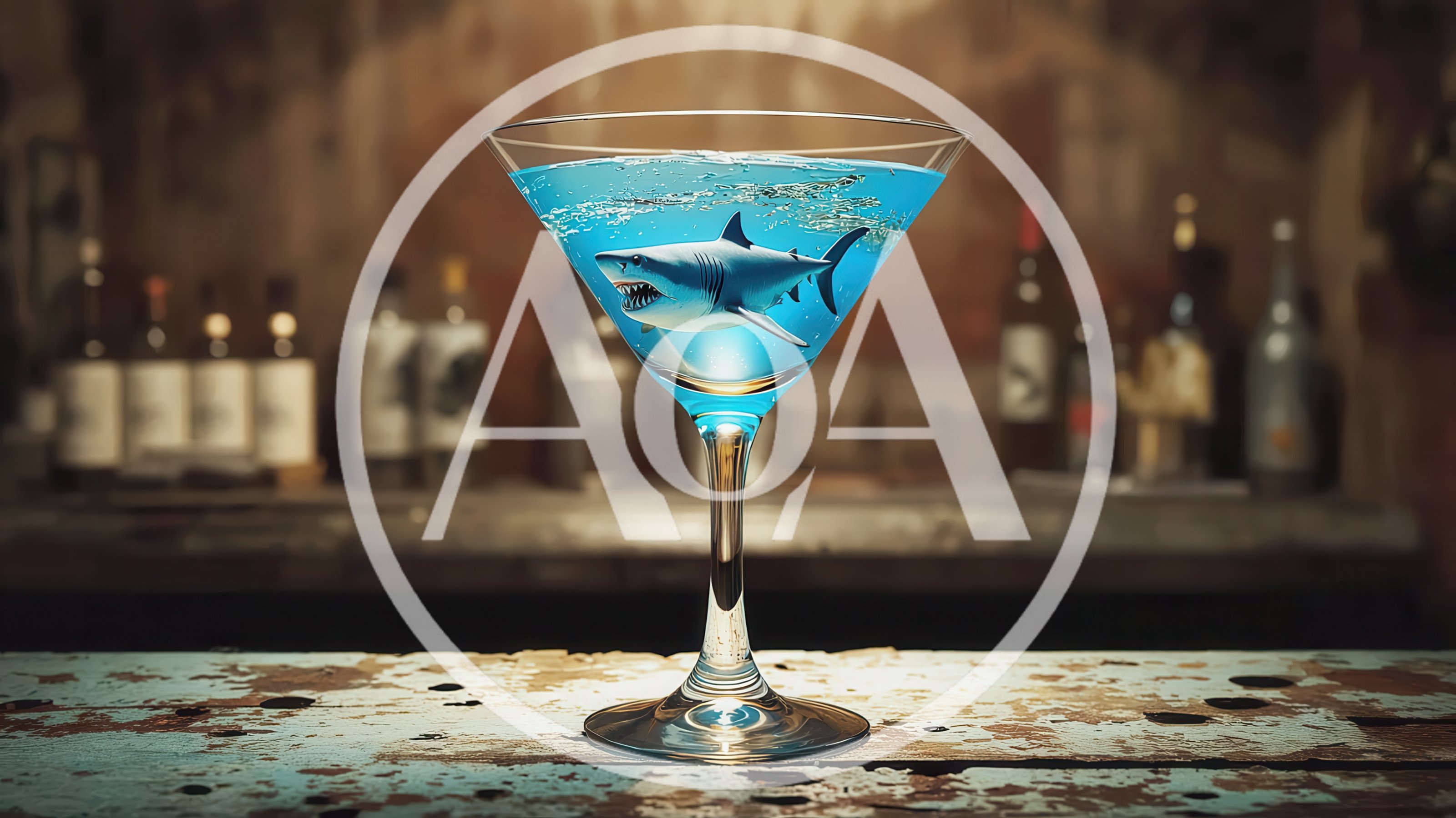 Shark Swimming Inside A Blue Martini Glass