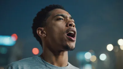 Young Man Yelling Outdoors At Night