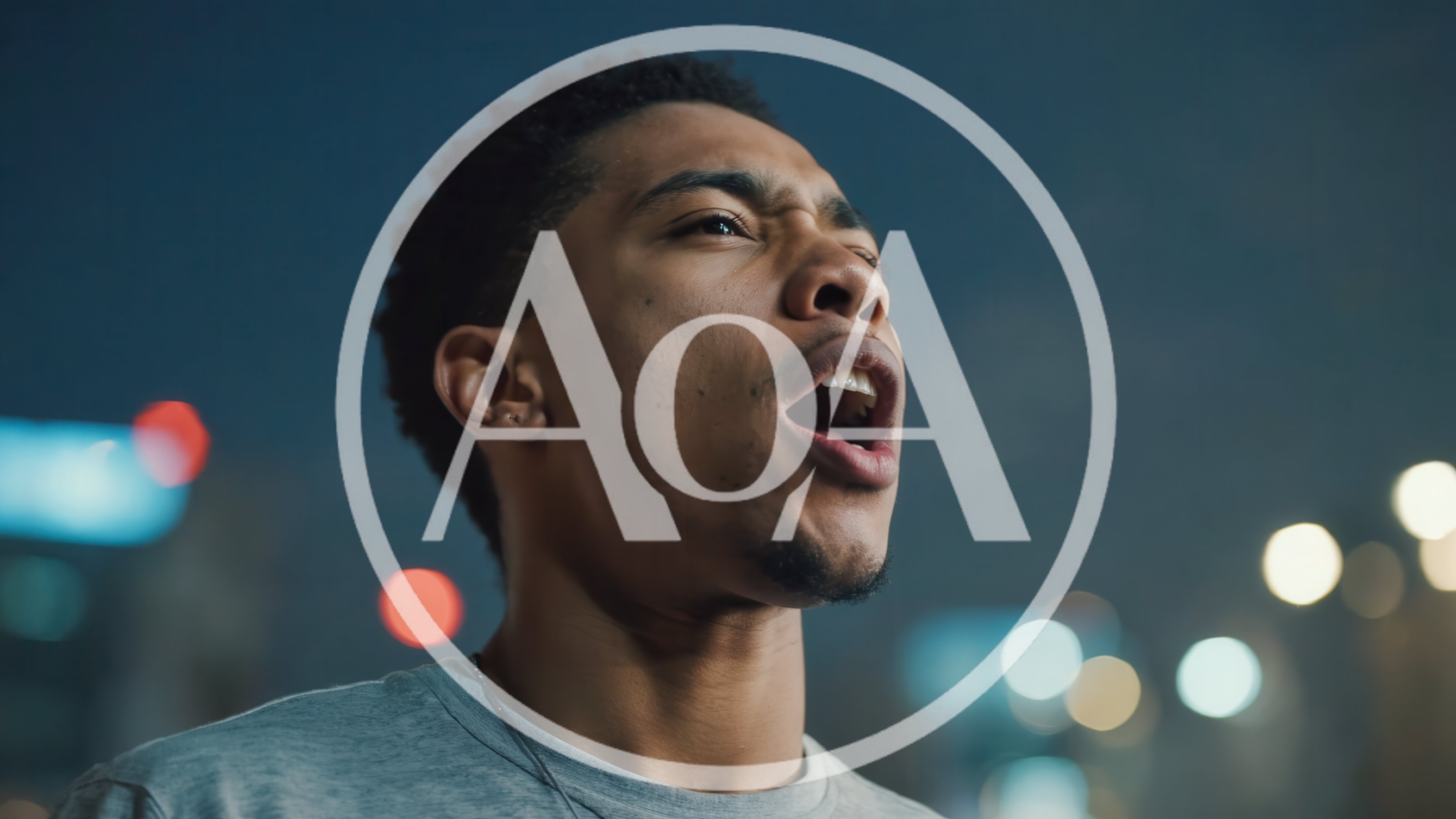 Young Man Yelling Outdoors At Night