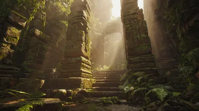 Ancient Stone Ruins In A Lush Tropical Jungle