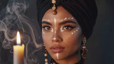 Portrait of a Woman with Tribal Face Paint and Candle