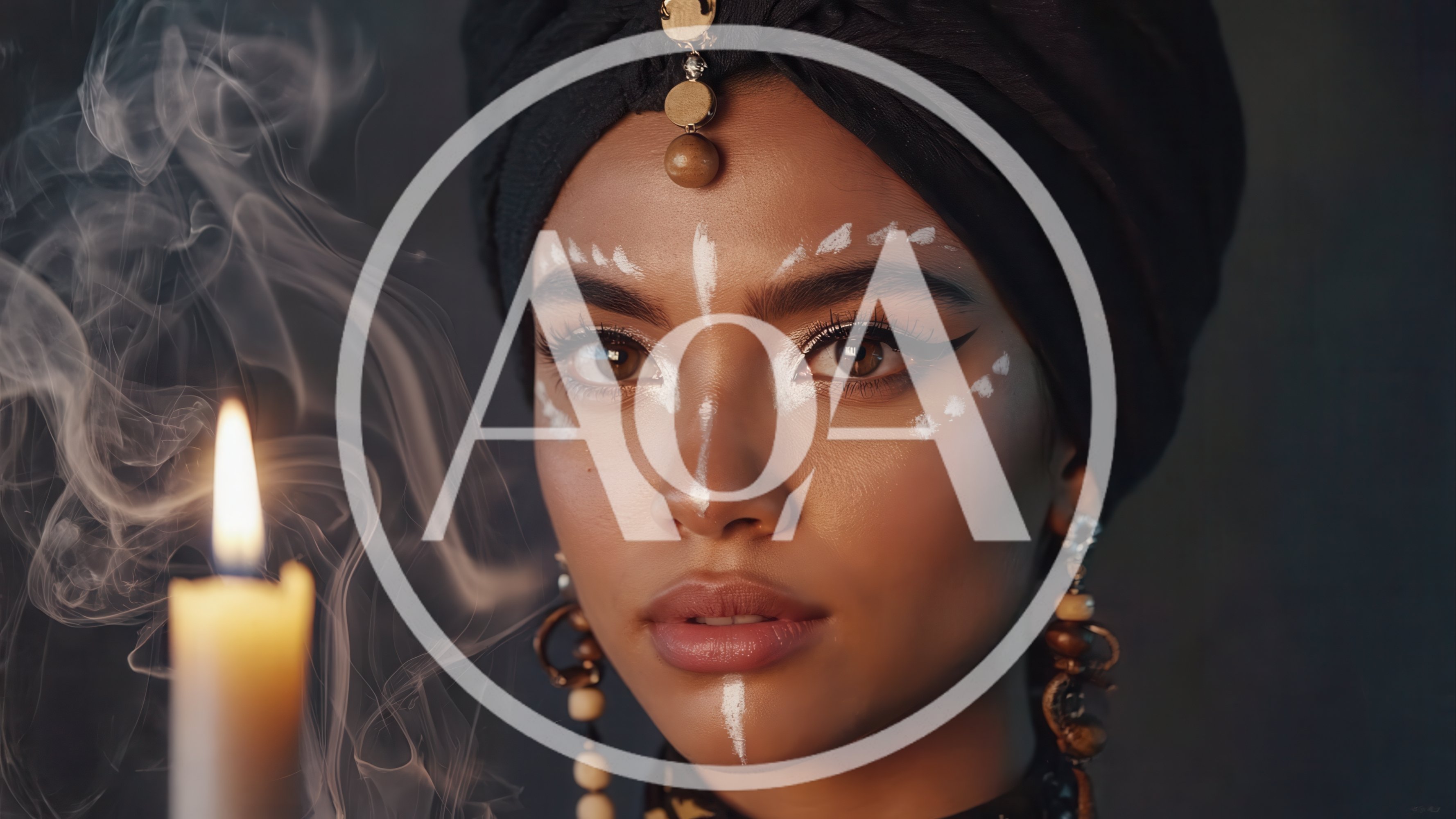 Portrait of a Woman with Tribal Face Paint and Candle