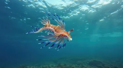 Blue Dragon Nudibranch Swimming Underwater