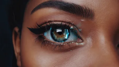 Close Up Of Human Eye With Futuristic AI Interface