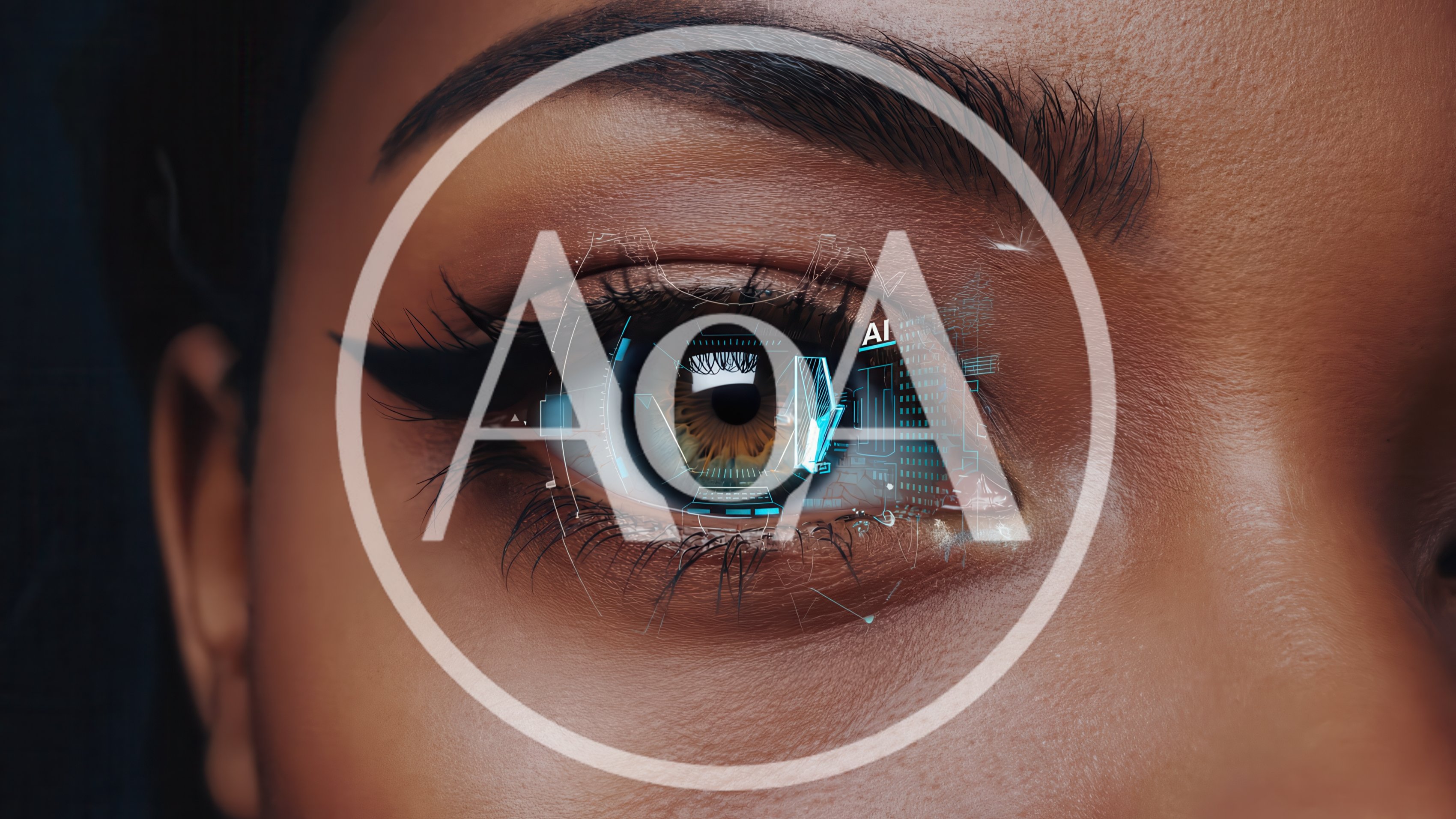 Close Up Of Human Eye With Futuristic AI Interface