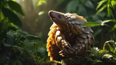 Pangolin Resting in a Lush Tropical Forest