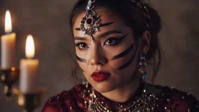 Portrait Of A Woman With Tribal Makeup And Jewelry