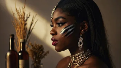 Portrait Of A Woman With Tribal Face Paint